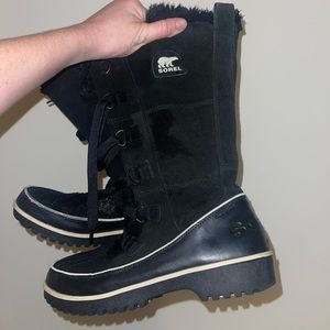 Black Tall Sorel Fur Lined Winter Snow Boots - Size 8.5